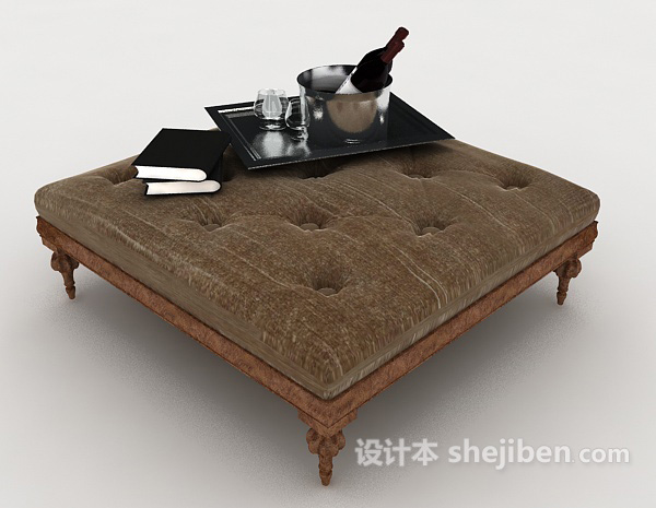 欧式风格欧式棕色沙发凳子3d模型下载