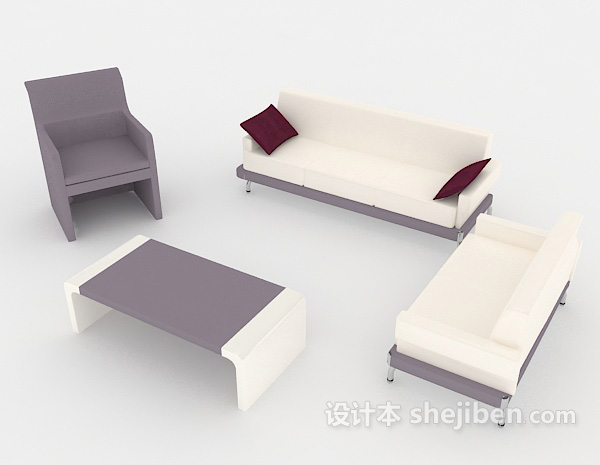 现代风格简单白灰色组合沙发3d模型下载