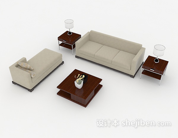 免费现代简约灰色家居组合沙发3d模型下载