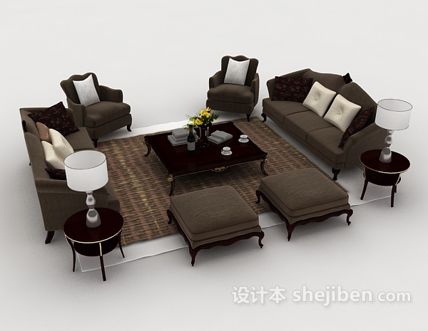 简欧家居灰棕色组合沙发3d模型下载