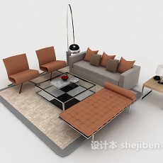 休闲简约家居棕色组合沙发3d模型下载