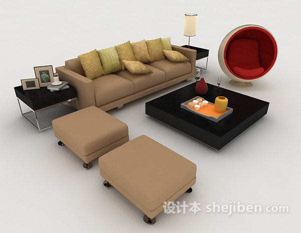简约家居浅棕色组合沙发3d模型下载