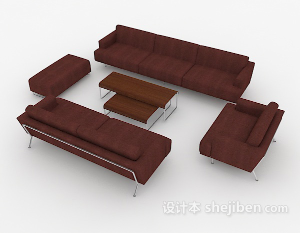 免费简约暗红色商务组合沙发3d模型下载