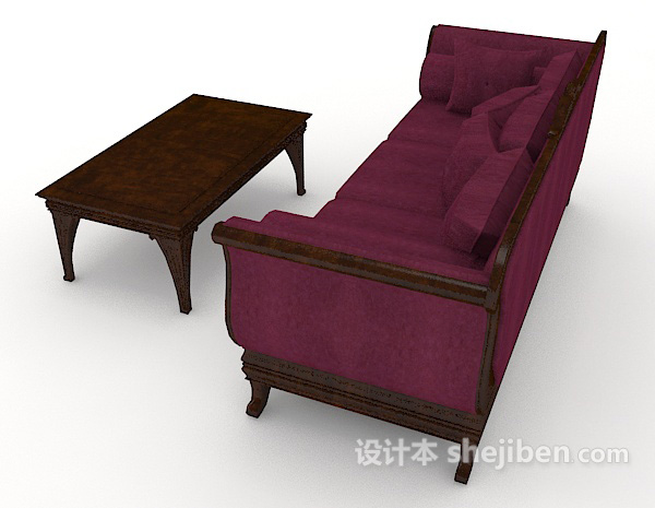 设计本紫红色家居多人沙发3d模型下载