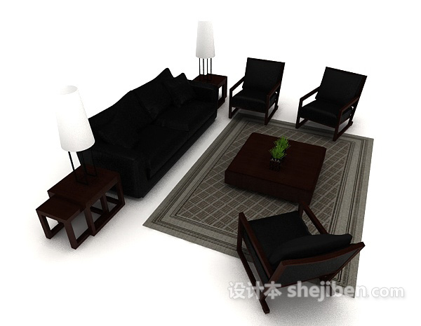 免费新中式风格简单组合沙发3d模型下载