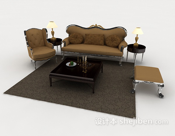 免费欧式家居棕色组合沙发3d模型下载