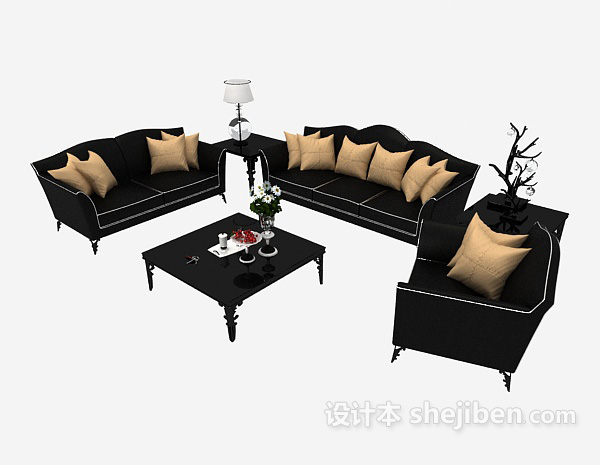 简约欧式沙发茶几组合3d模型下载