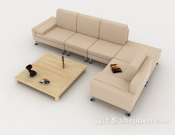 免费浅棕色简约家居组合沙发3d模型下载