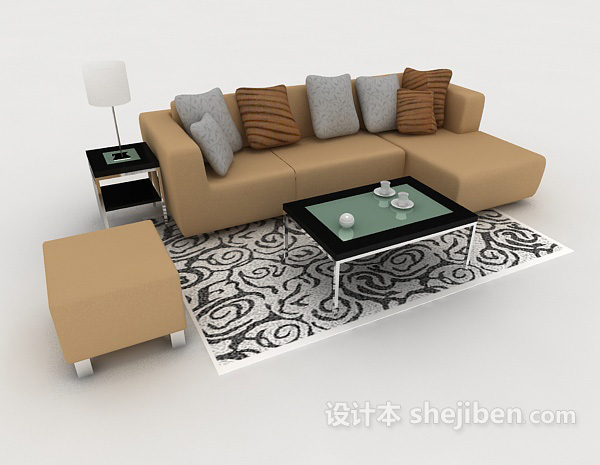现代风格棕色家居简约组合沙发3d模型下载