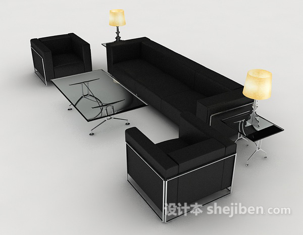设计本黑色简约商务组合沙发3d模型下载