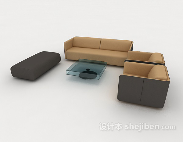 免费简约棕色家居组合沙发3d模型下载