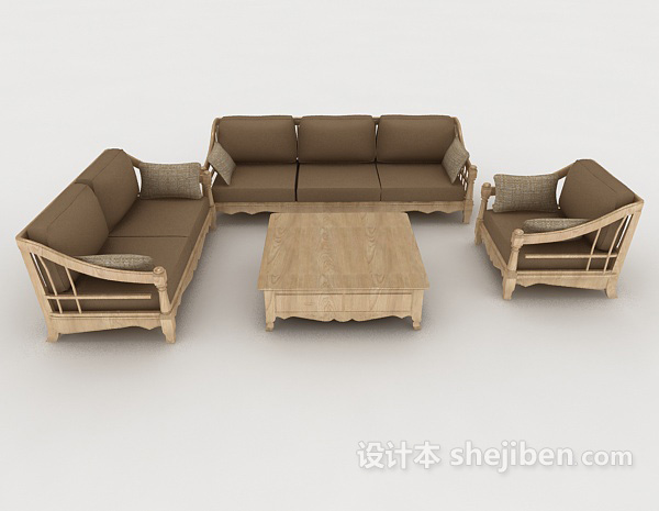 现代风格家居休闲木质棕色组合沙发3d模型下载