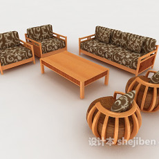 木质黄棕色组合沙发3d模型下载