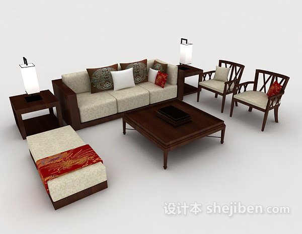 新中式简约家居组合沙发3d模型下载