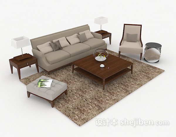灰色家居简约组合沙发3d模型下载