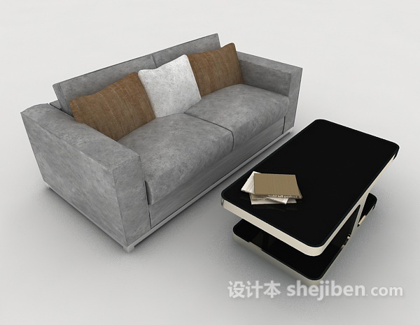 商务灰色简单双人沙发3d模型下载