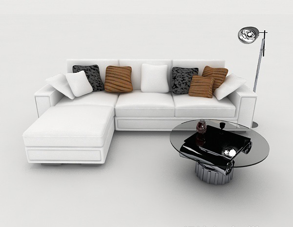 现代风格家居简约白色多人沙发3d模型下载