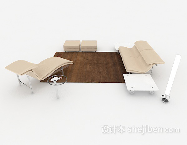 设计本现代休闲简约浅棕色组合沙发3d模型下载