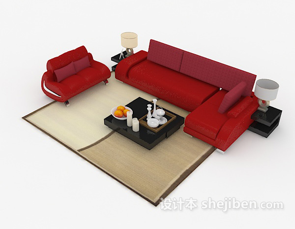 现代家居红色组合沙发3d模型下载