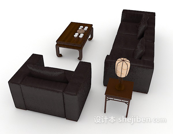 设计本黑色简单休闲组合沙发3d模型下载
