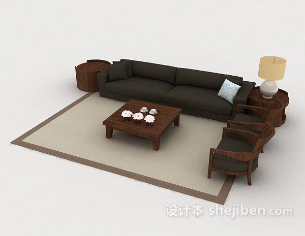 免费木质简单深灰色组合沙发3d模型下载