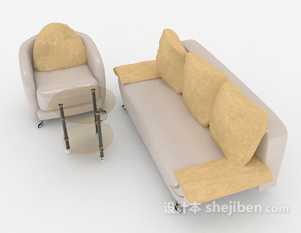 免费现代简约米棕色组合沙发3d模型下载