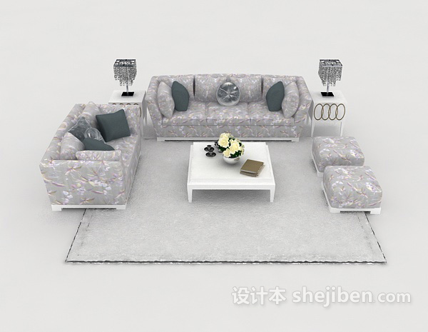 免费欧式灰色家居组合沙发3d模型下载