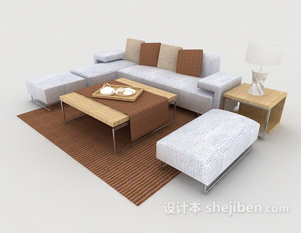 设计本简约灰色家居组合沙发3d模型下载