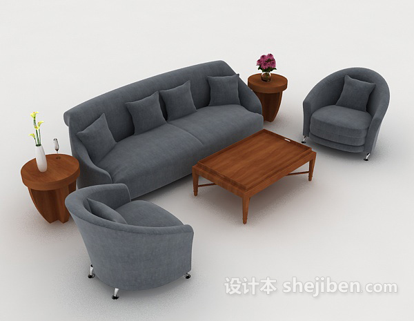 简约家居灰色组合沙发3d模型下载