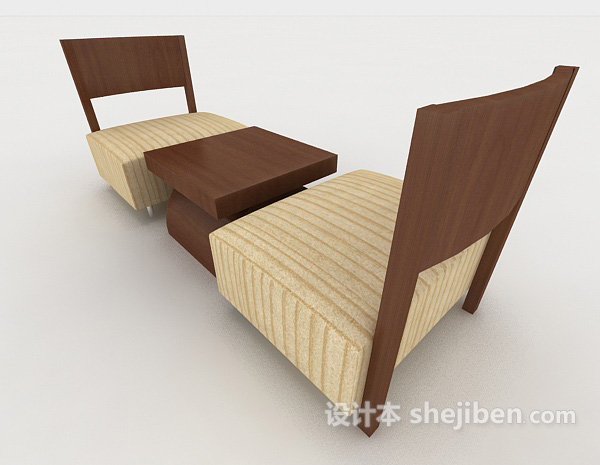 休闲棕色木质桌椅组合3d模型下载