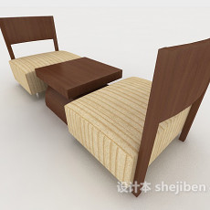 休闲棕色木质桌椅组合3d模型下载