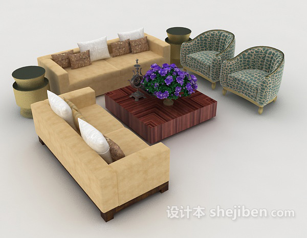 免费简单欧式风格组合沙发3d模型下载