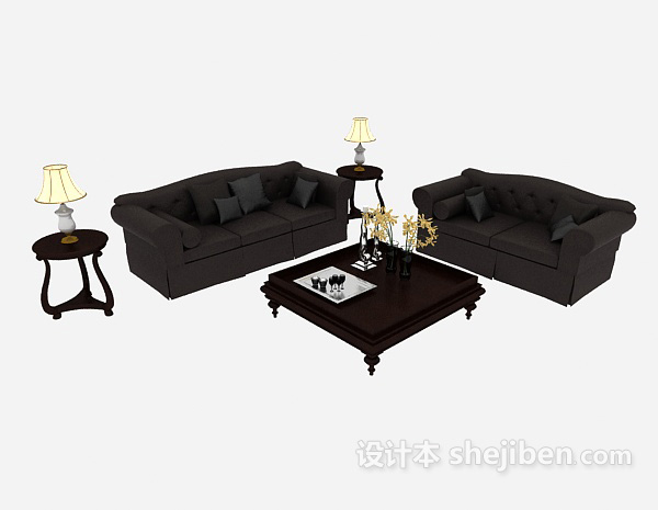 简约家居黑色组合沙发3d模型下载
