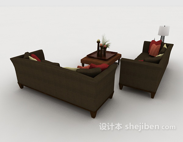 设计本木质家居深绿色组合沙发3d模型下载