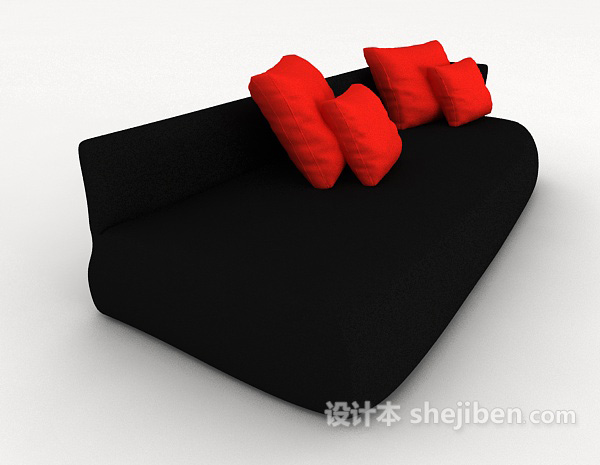 设计本现代黑色简约双人沙发3d模型下载