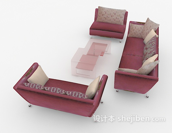 设计本暗红色组合沙发3d模型下载