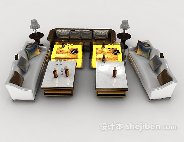 现代风格休闲包厢灰色组合沙发3d模型下载