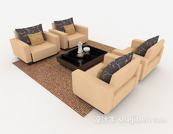 棕色简单组合沙发3d模型下载