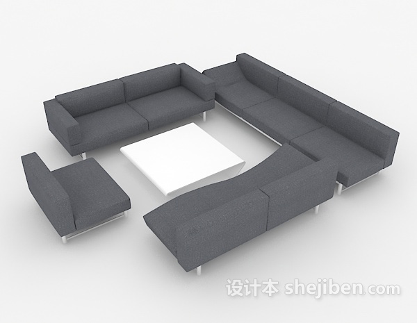 免费商务简约灰色组合沙发3d模型下载