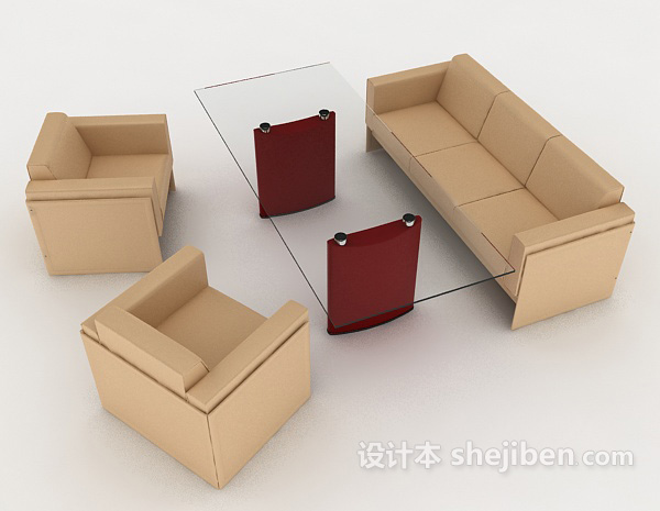 设计本棕色商务组合沙发3d模型下载