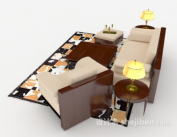设计本新中式家居简单组合沙发3d模型下载