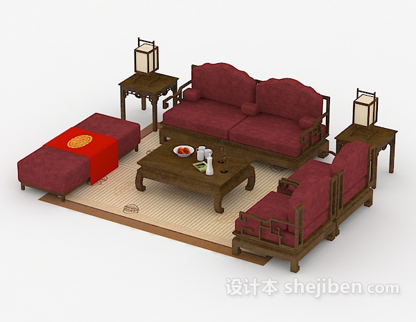 设计本中式大气组合沙发3d模型下载