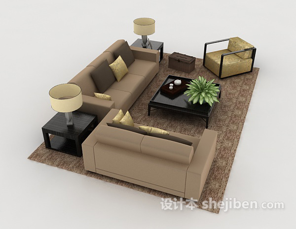 设计本现代家居简约棕色组合沙发3d模型下载