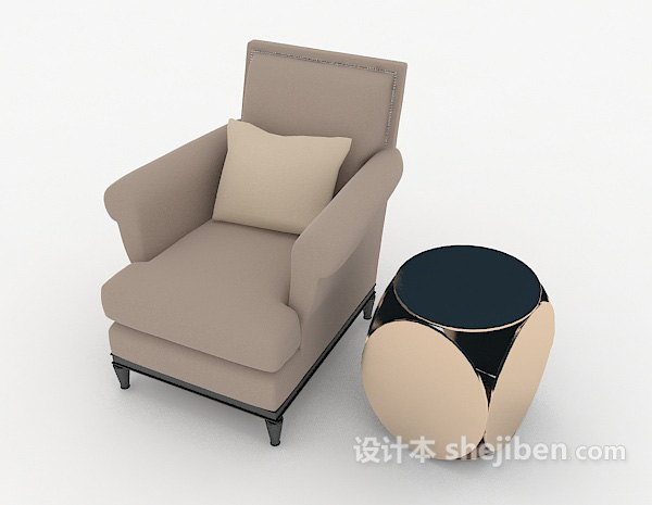 免费现代灰色简约单人沙发3d模型下载