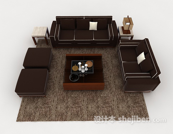 现代木质简约棕色组合沙发3d模型下载