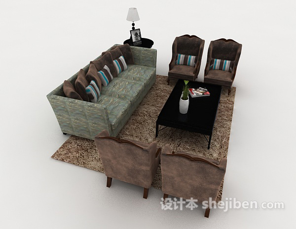 设计本深色系家居组合沙发3d模型下载