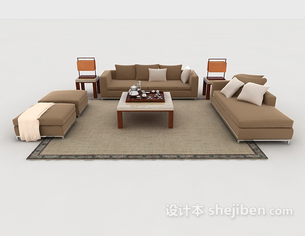 现代风格简约木质浅棕色组合沙发3d模型下载