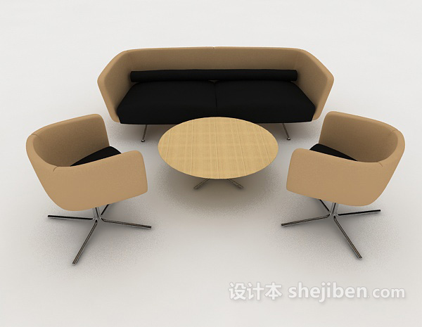 现代风格简约休闲黑棕色桌椅组合3d模型下载