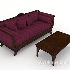 紫红色家居多人沙发3d模型下载