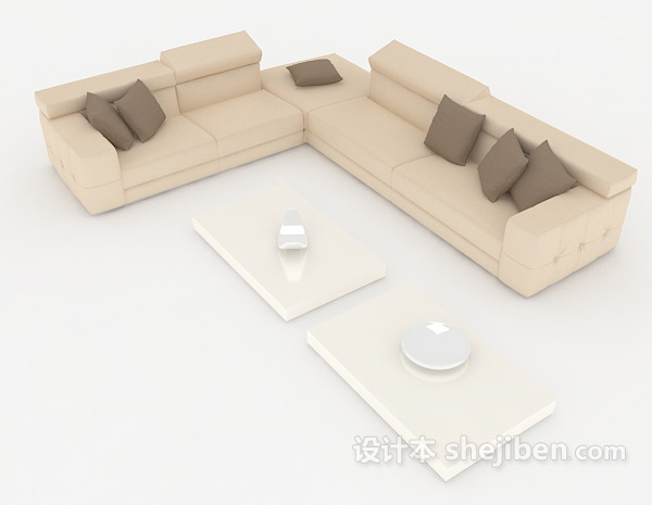 设计本现代简约黄色多人沙发3d模型下载